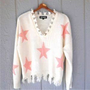 Sweet & Sinful Loose Fringe Hem and V-Neck Long Sleeve Oversized Cropped Sweater